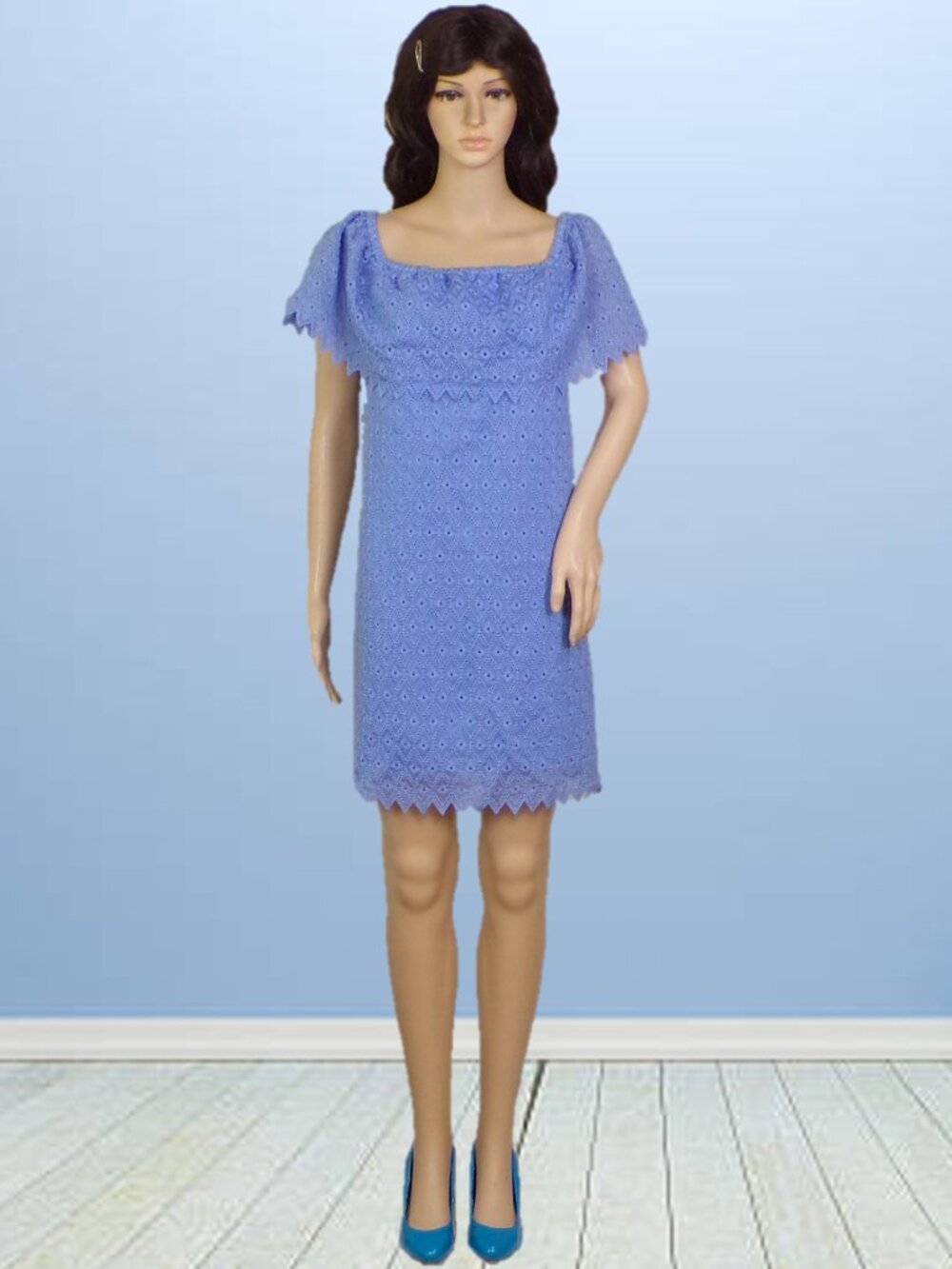 KENSIE size M blue short-sleeve shift dress cotton/poly hand wash or dry clean